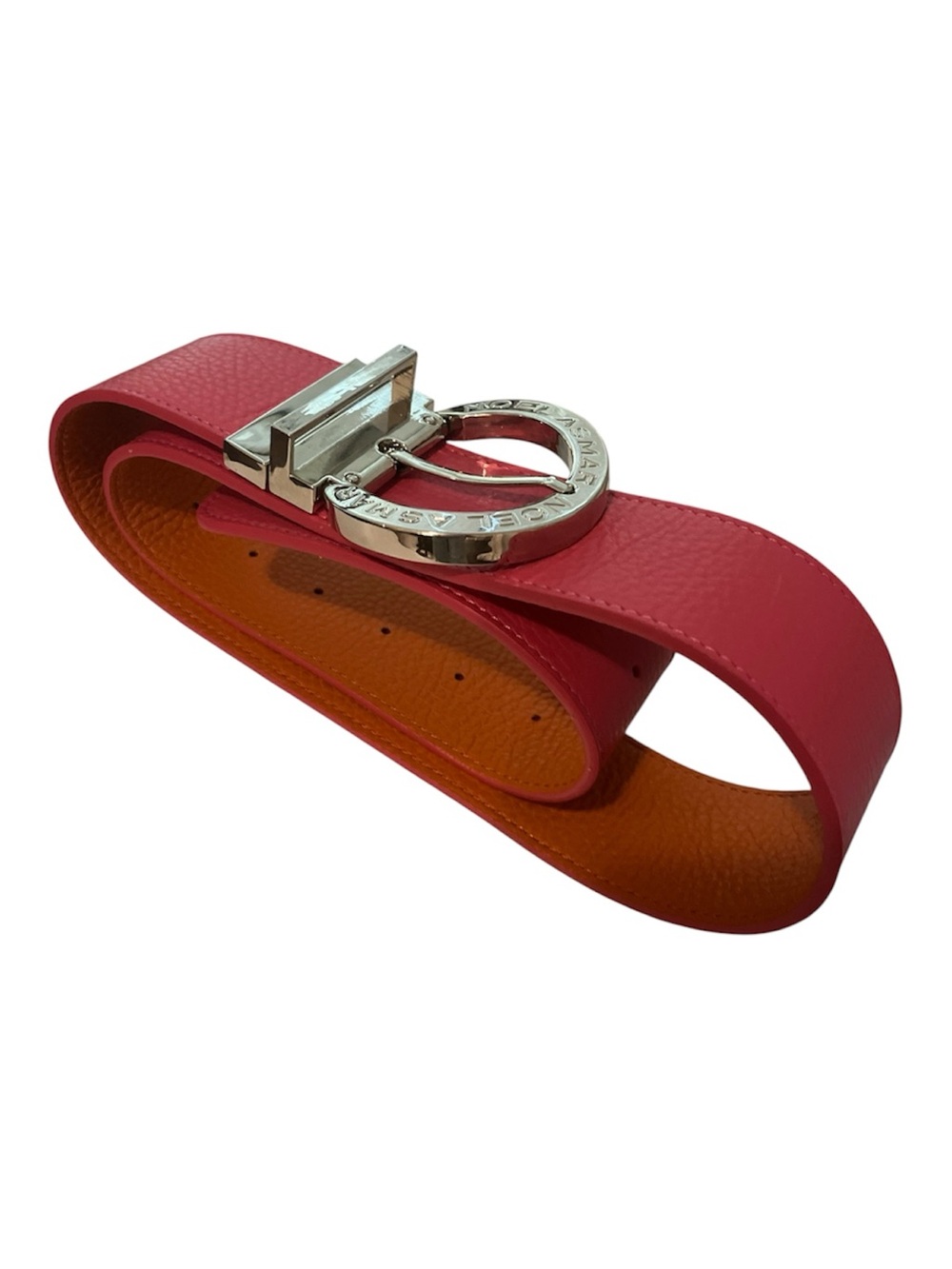 Noel Asmar Reversible Leather Belt - Orange & Pink - Chrome Hardware - EUC
